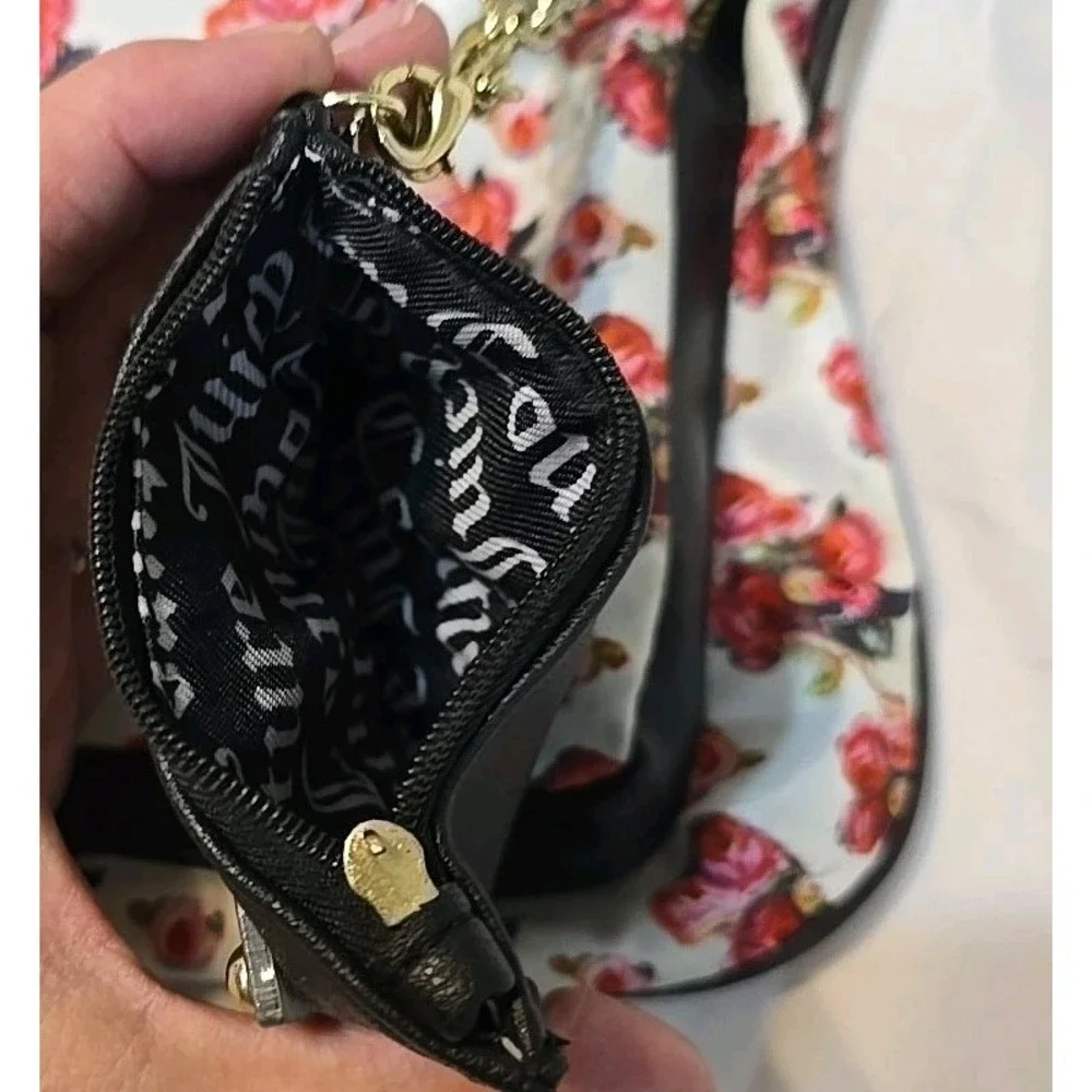Juicy Couture Varsity Bloom Rose Floral Mid‎ Crossbody Bag Purse White Pink